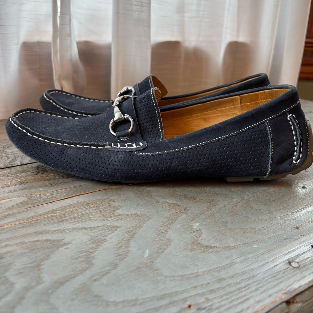 1901 navy blue suede leather driving loafers | size 10M